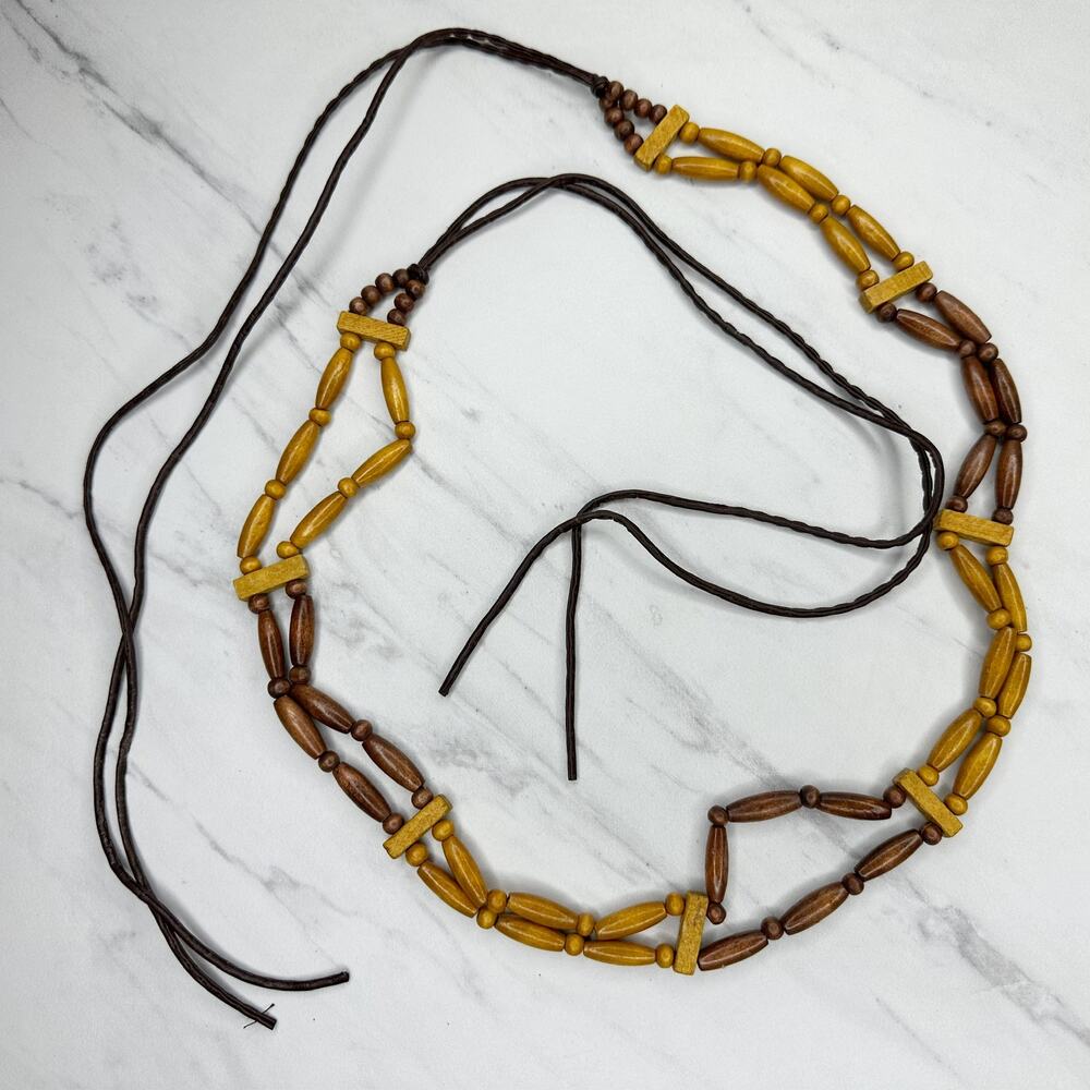 Boho Wood Beaded Tie Belt Brown Small (S) Womens Natural ✨